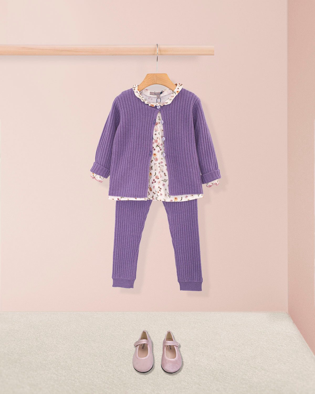 Cashmere Ribbed Lavender Cardigan - Cardigan