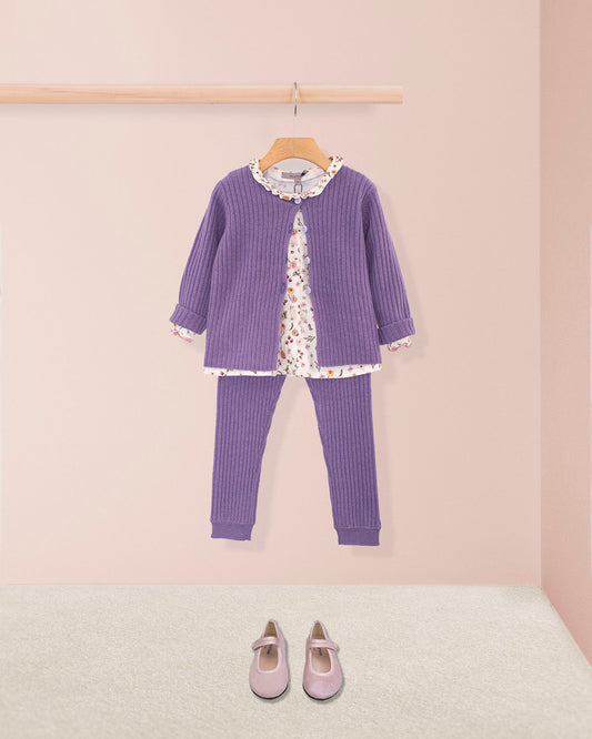 Cashmere Ribbed Lavender Cardigan - Cardigan