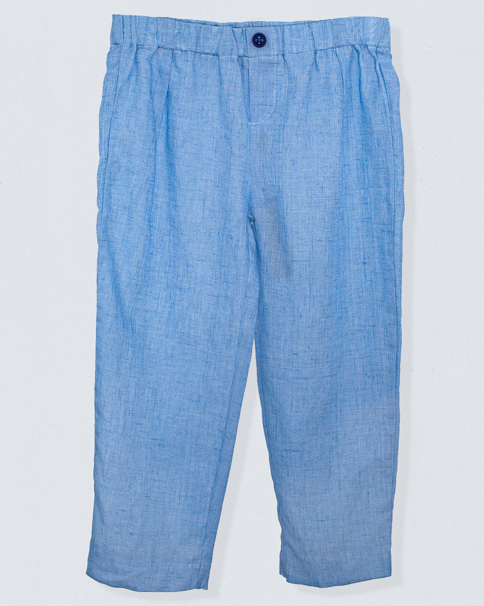 Rome Pull-On Italian Baby Blue Linen Pant