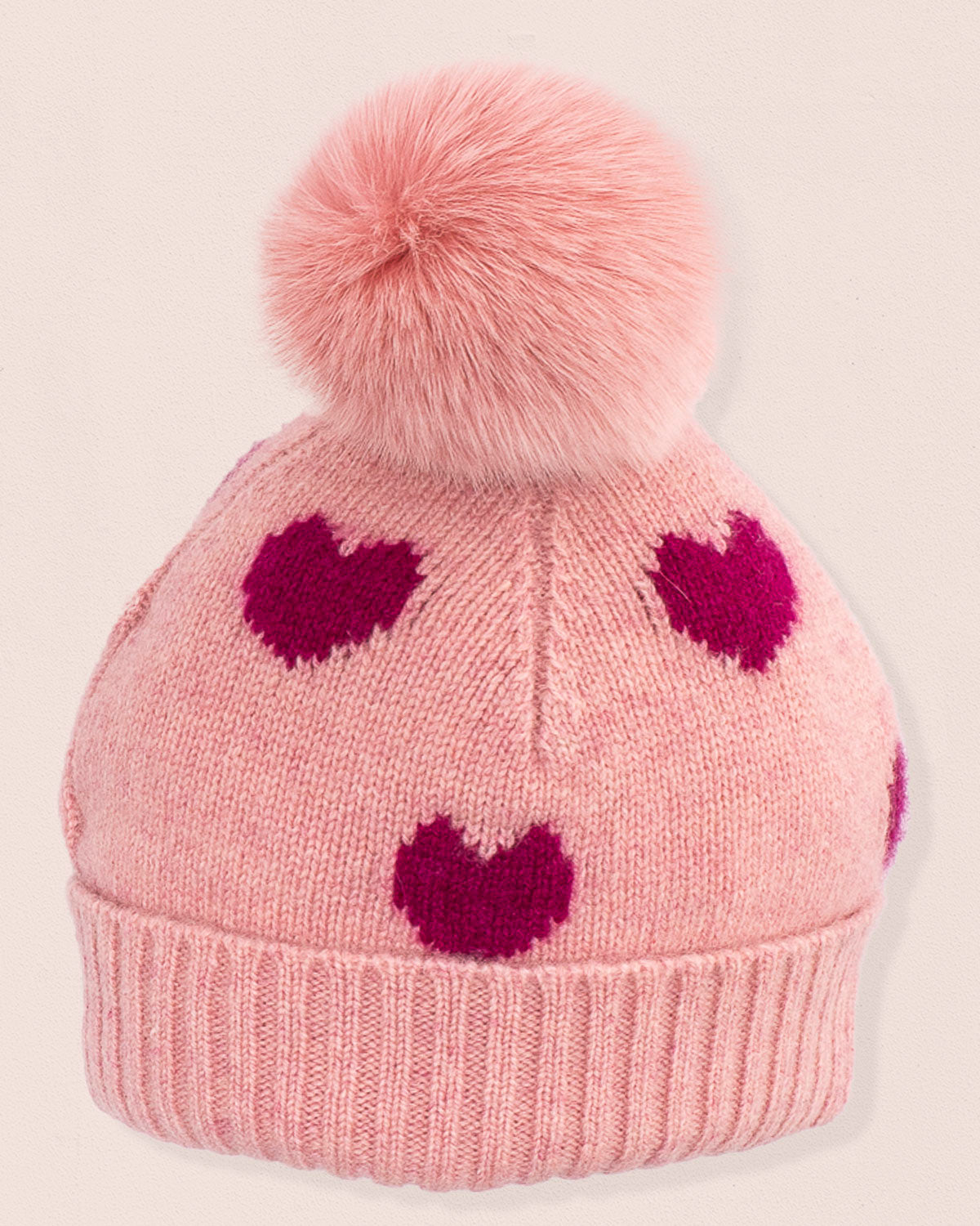 Hearts Rose Cashmere Fur Pom-Pom Hat - Hat