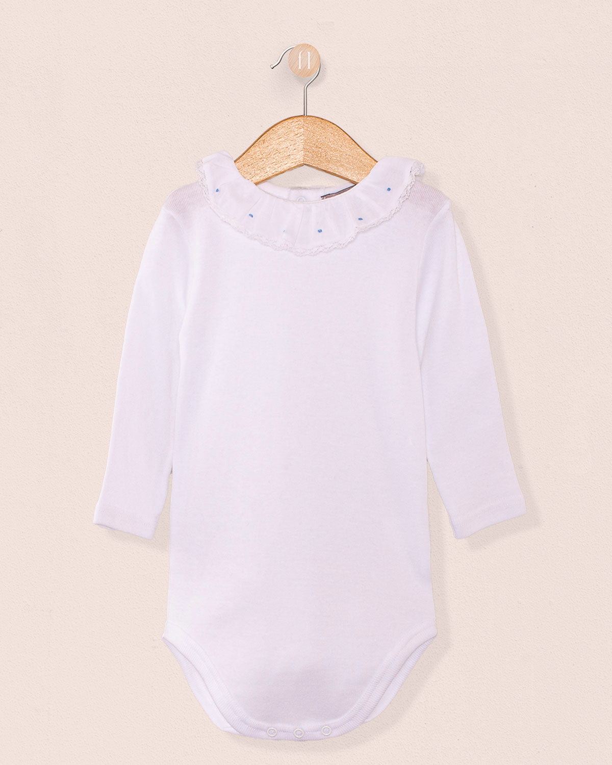 Onesie Italian Embroidered Blue Dots Ruffle - Onesie