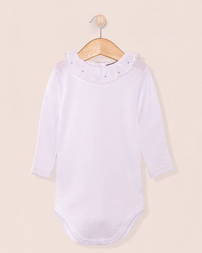 Onesie Italian Embroidered Blue Dots Ruffle - Onesie