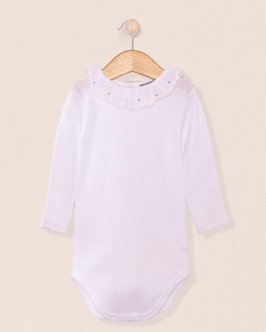 Onesie Italian Embroidered Blue Dots Ruffle - Onesie