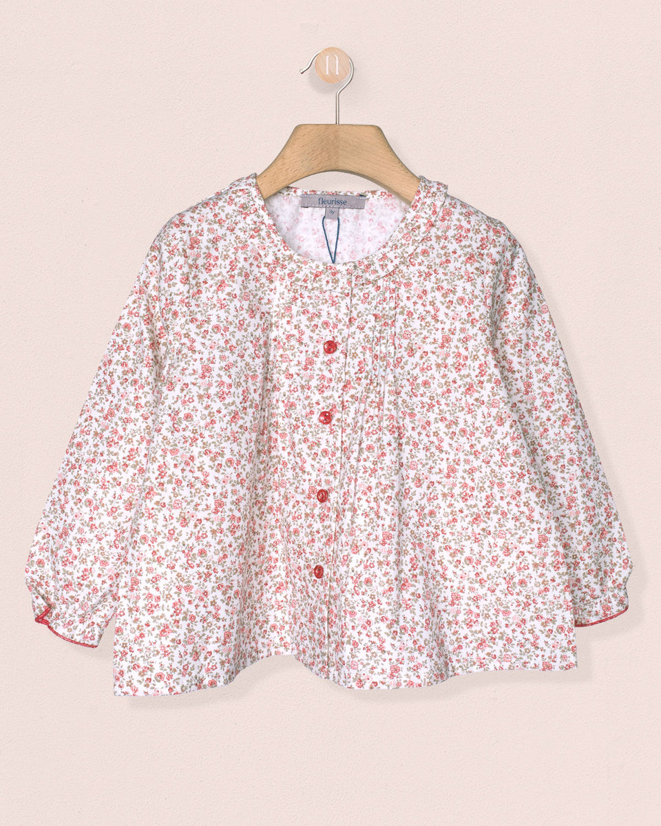 Ruffle Tunic Delicate Red Rosebud Twill