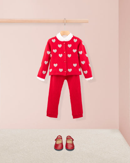 Madeleine Red Hearts Cashmere Cardigan - Cardigan