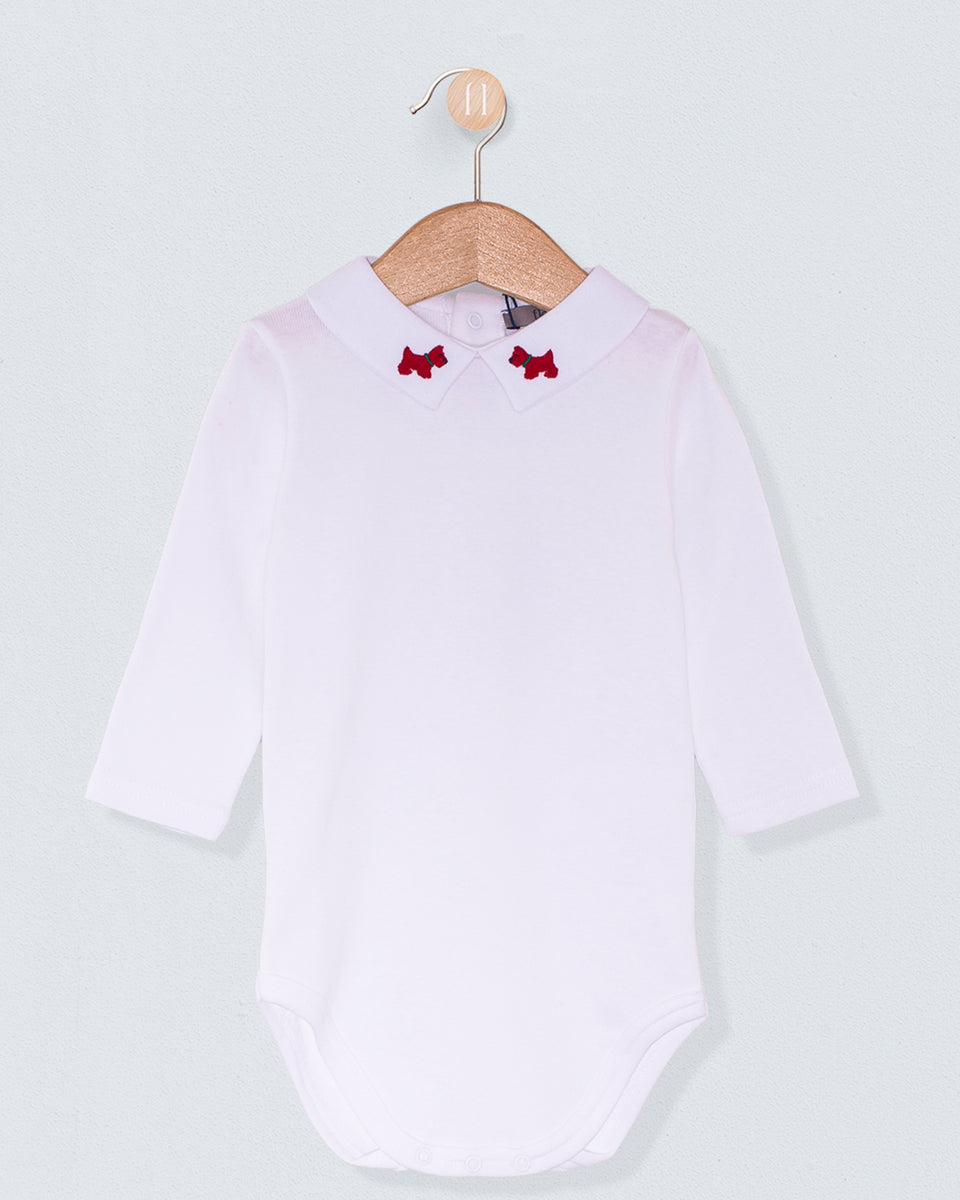 Italian Embroidered Red Scotty Onesie