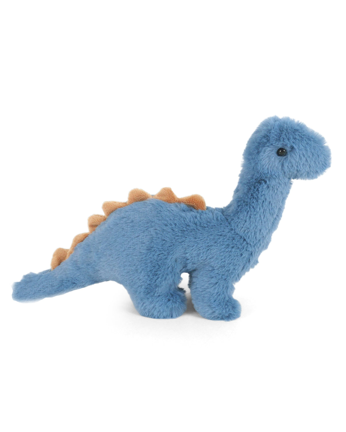 Blue plush dinosaur toy on a white background