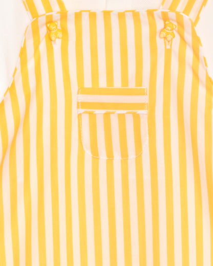 Close-up of Yellow and white striped fabric on a white background