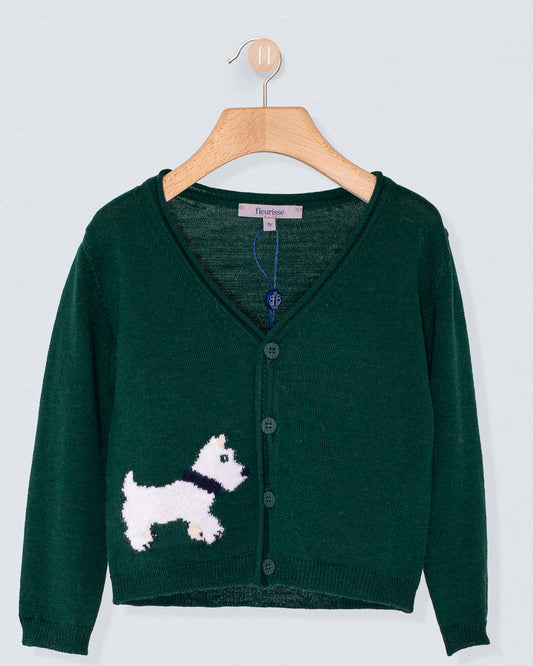 Scotty Pine Green Wool Cardigan - Sweater