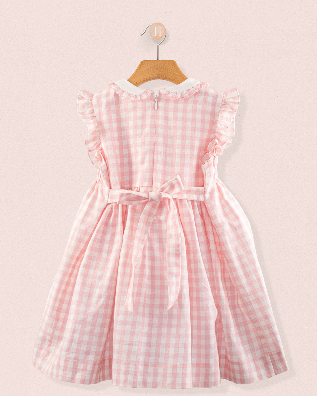 Sicily Pink Gingham Linen Smock - Smocked Dress