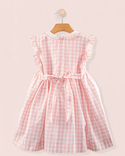 Sicily Pink Gingham Linen Smock - Smocked Dress