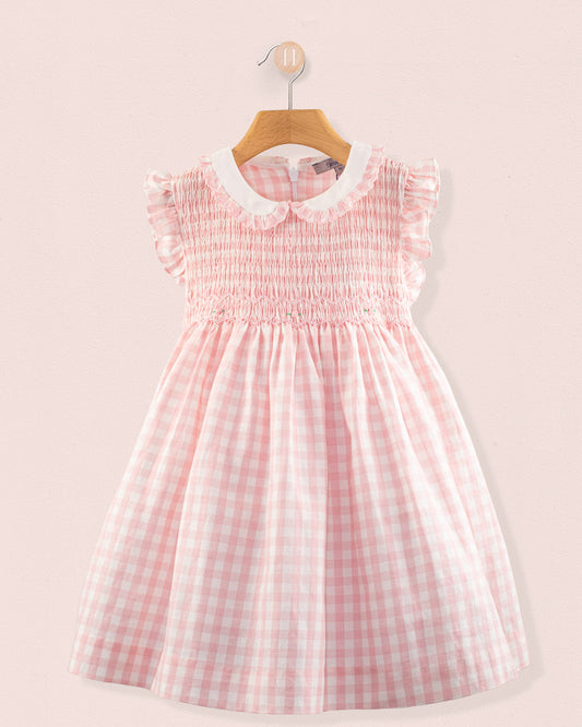 Sicily Pink Gingham Linen Smock - Smocked Dress
