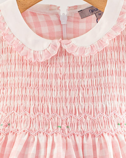 Sicily Pink Gingham Linen Smock - Smocked Dress