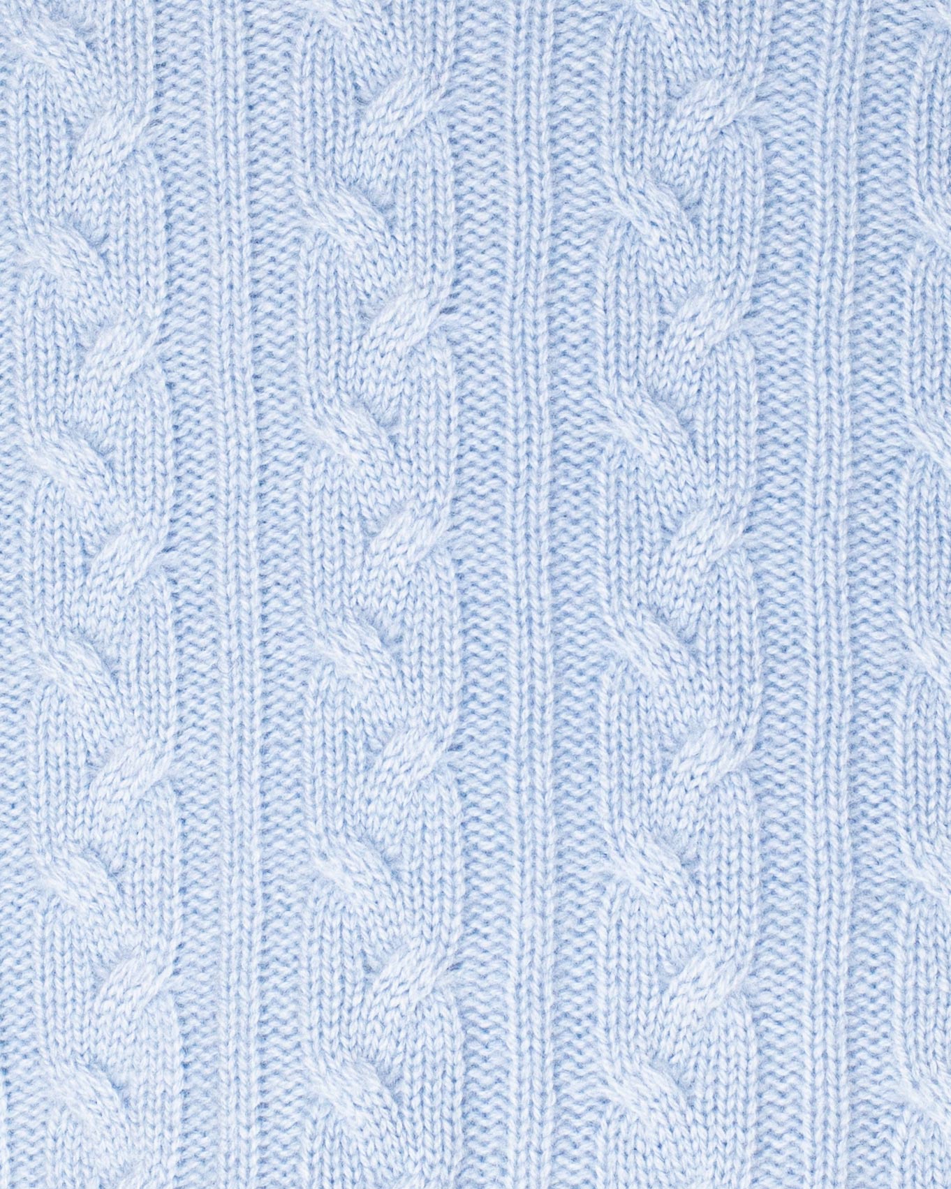 Close-up of a light blue knitted fabric with cable pattern