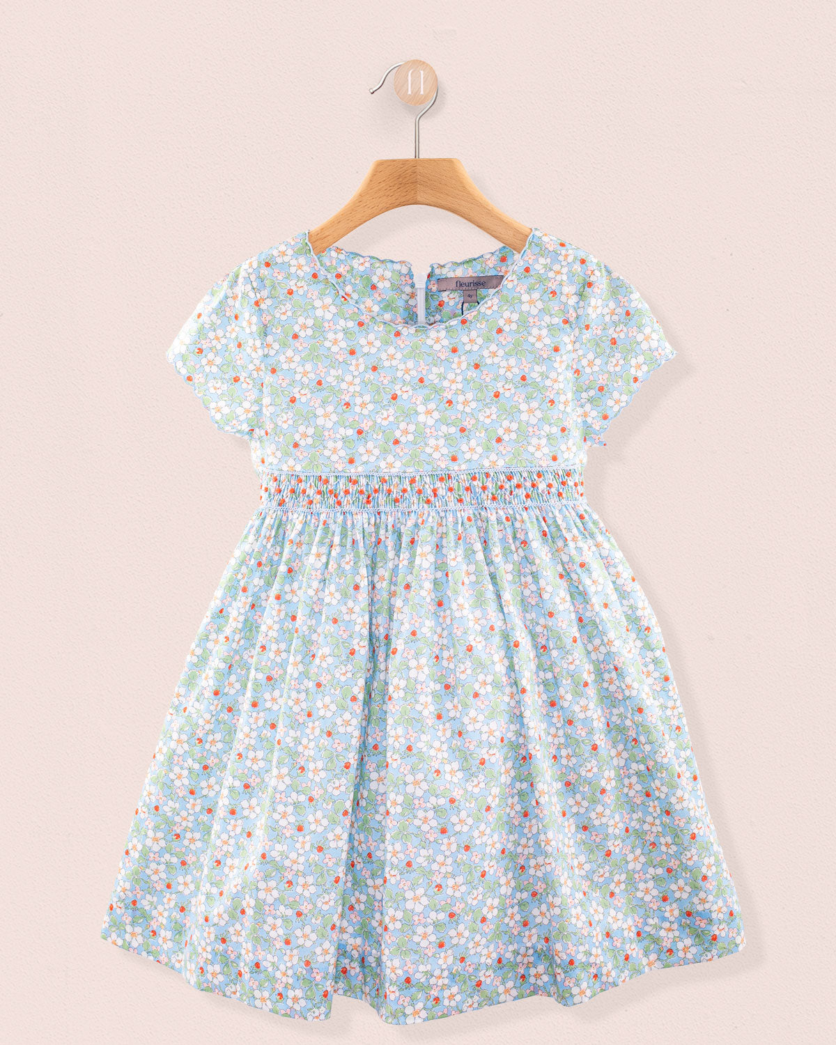 Juliette Liberty Strawberry Field Blue Smock - Smocked Dress