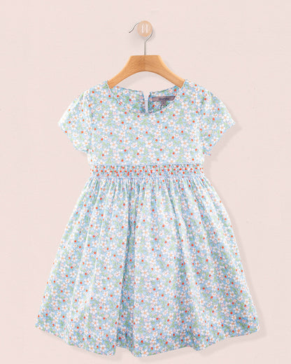 Juliette Liberty Strawberry Field Blue Smock - Smocked Dress