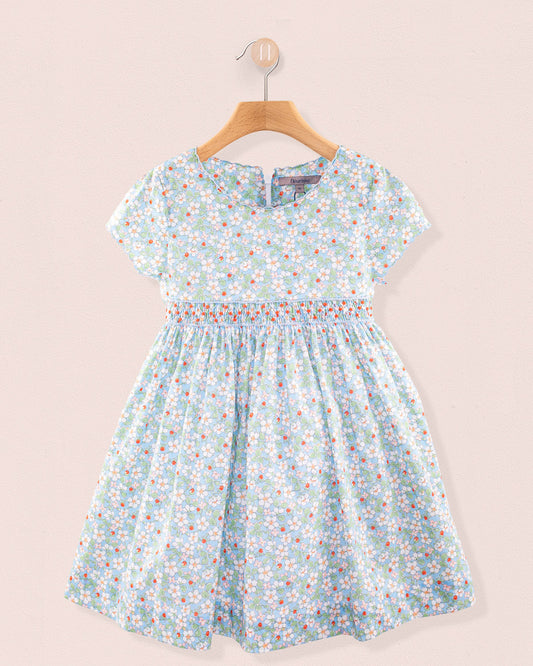 Juliette Liberty Strawberry Field Blue Smock - Smocked Dress