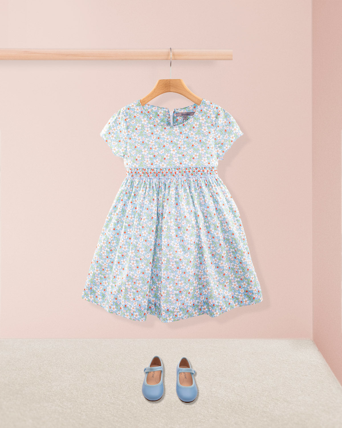 Juliette Liberty Strawberry Field Blue Smock - Smocked Dress
