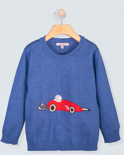 Car Mediterranean Blue Cotton Sweater - Sweater