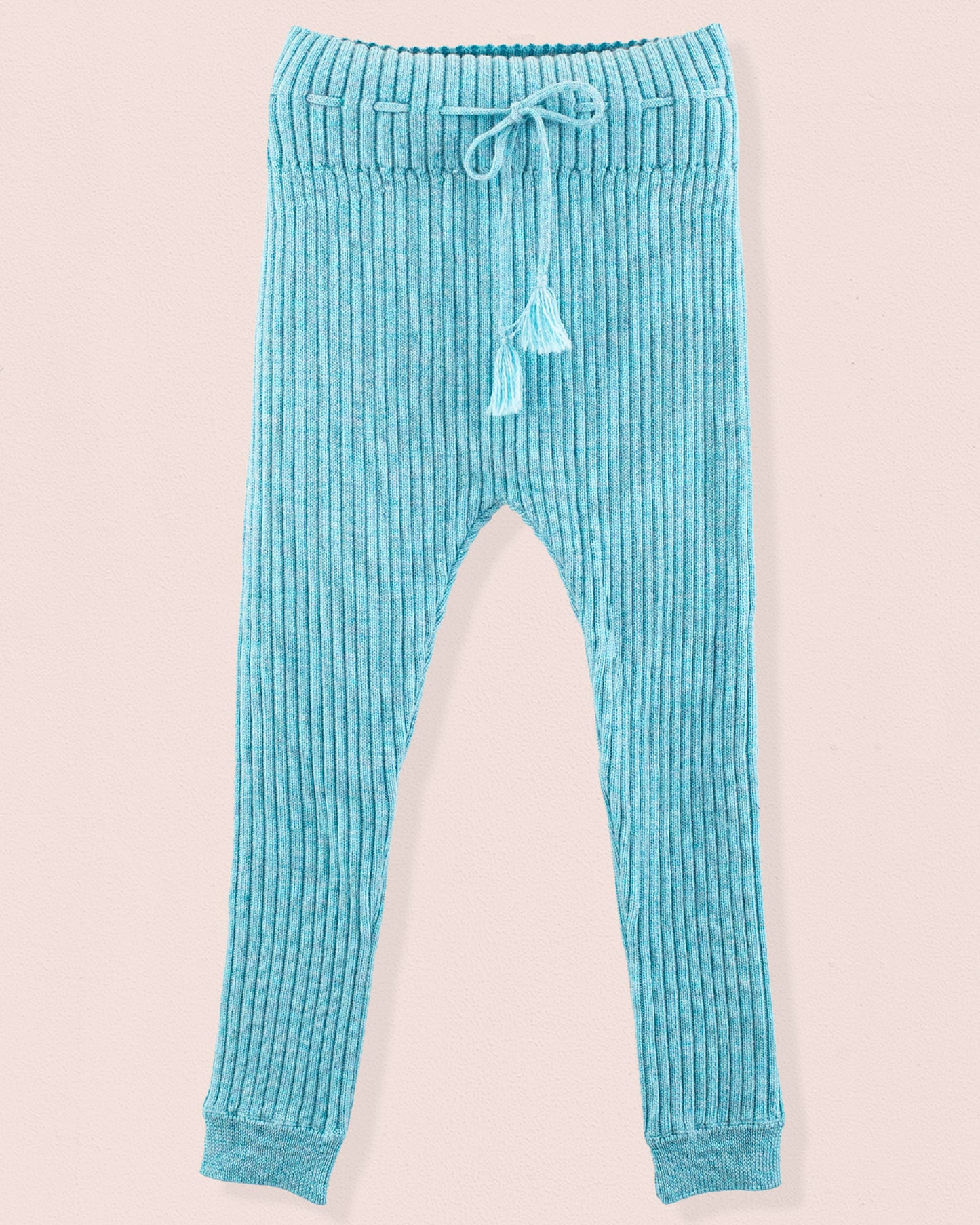Ribbed Teal Mélange Knit Legging - Legging