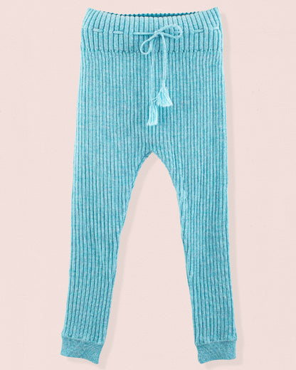Ribbed Teal Mélange Knit Legging - Legging