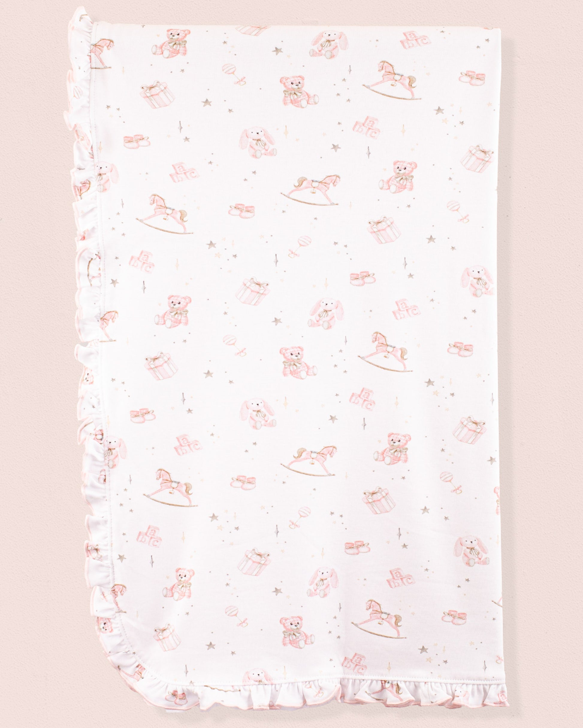 Pima Pink Toys Ruffle Receiving Blanket - Blanket