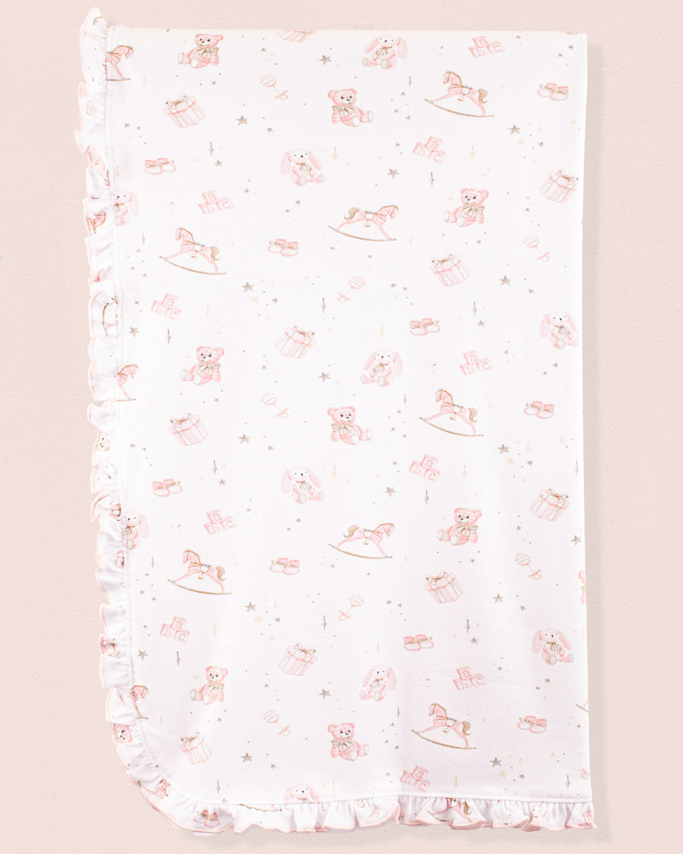 Pima Pink Toys Ruffle Receiving Blanket