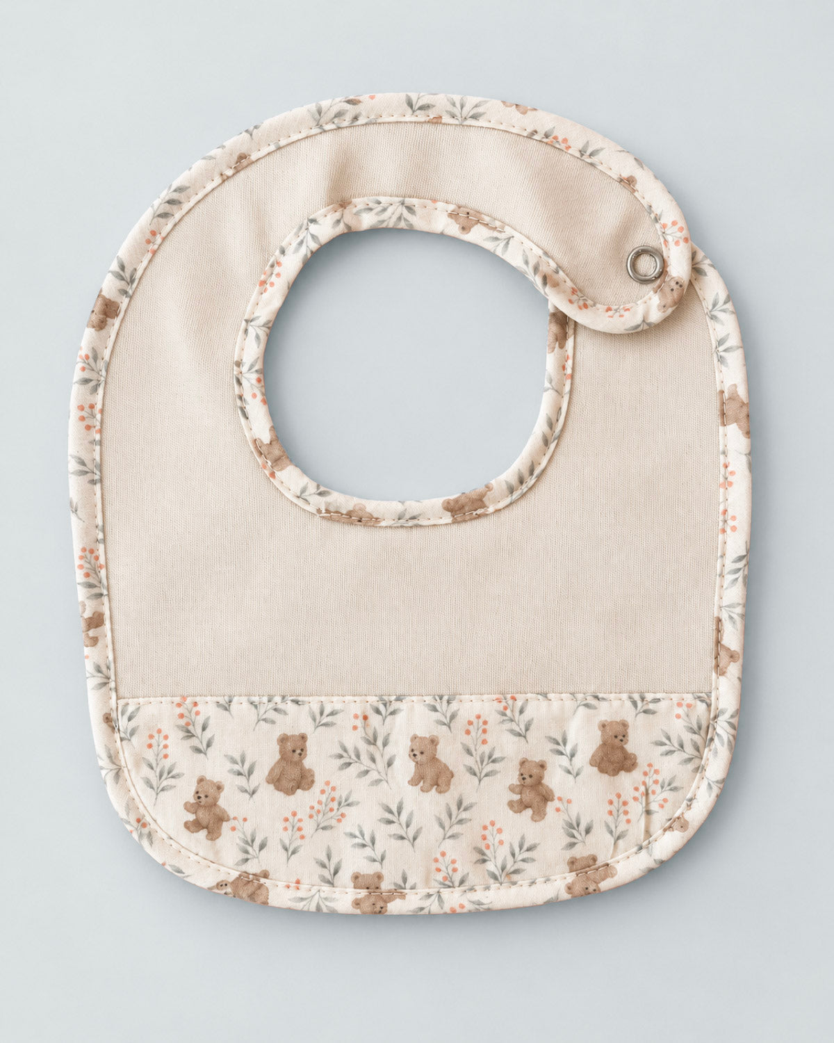Beige Bear Print Cotton Bib