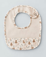 Beige Bear Print Cotton Bib