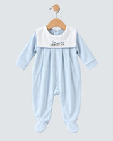 Pima Collar Train Embroidered Blue Stretchie