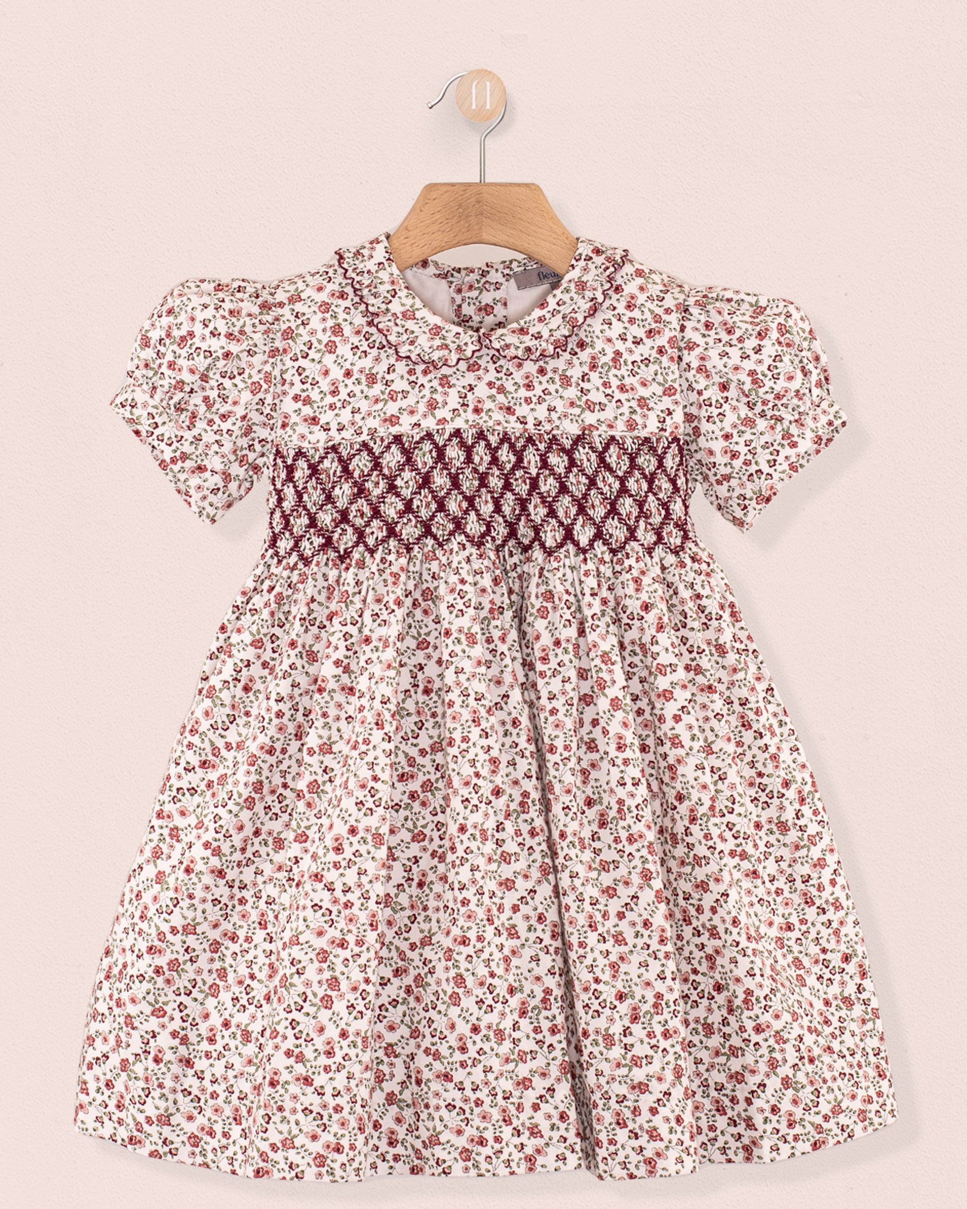 Valentina Belina Burgundy Floral Smock - Smocked Dress