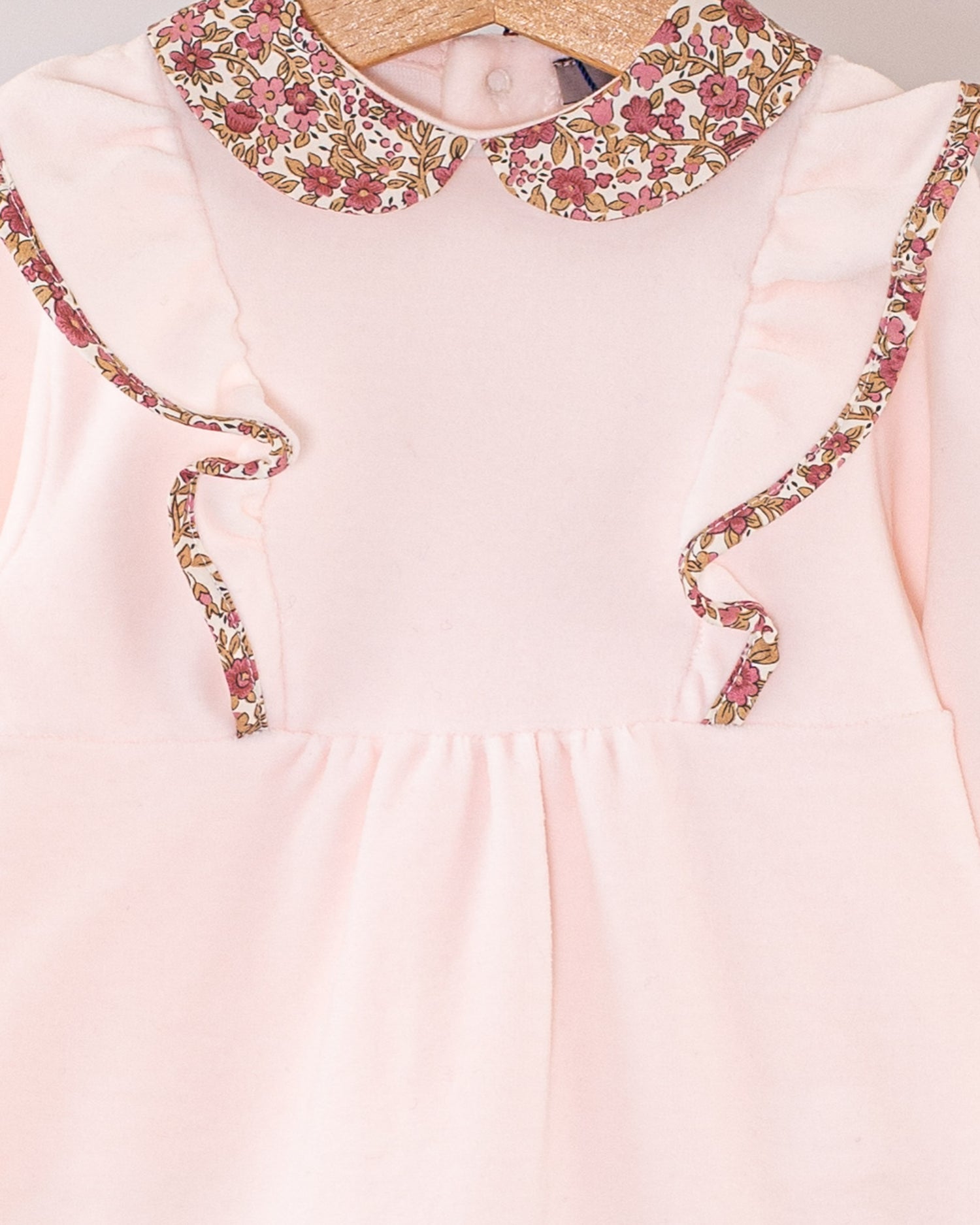 Pink Velour Ruffle Footie