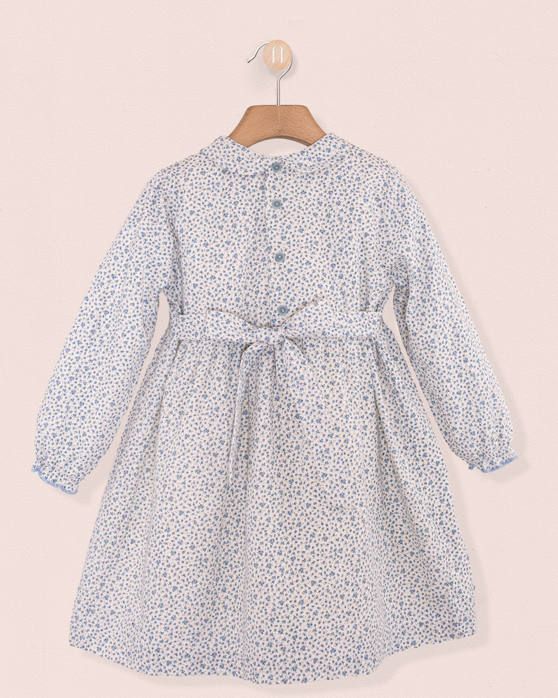 Violetta Blue French Twill Floral - Smocked Dress