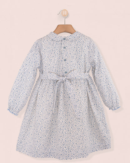 Violetta Blue French Twill Floral - Smocked Dress
