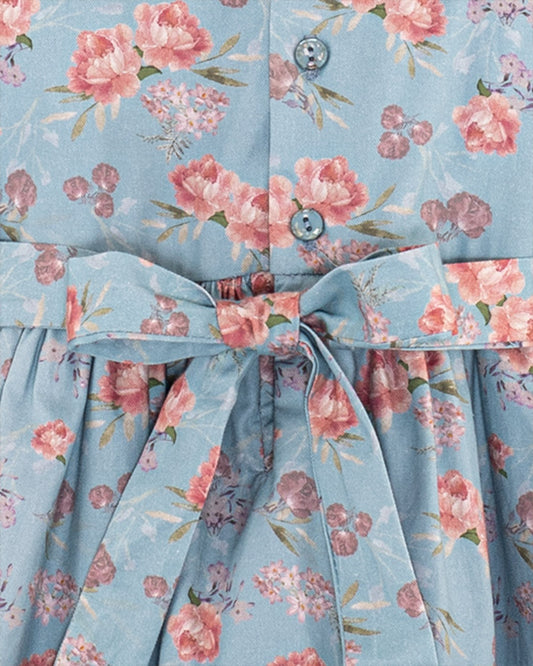 Violetta Slate Bouquet Twill - Smocked Dress