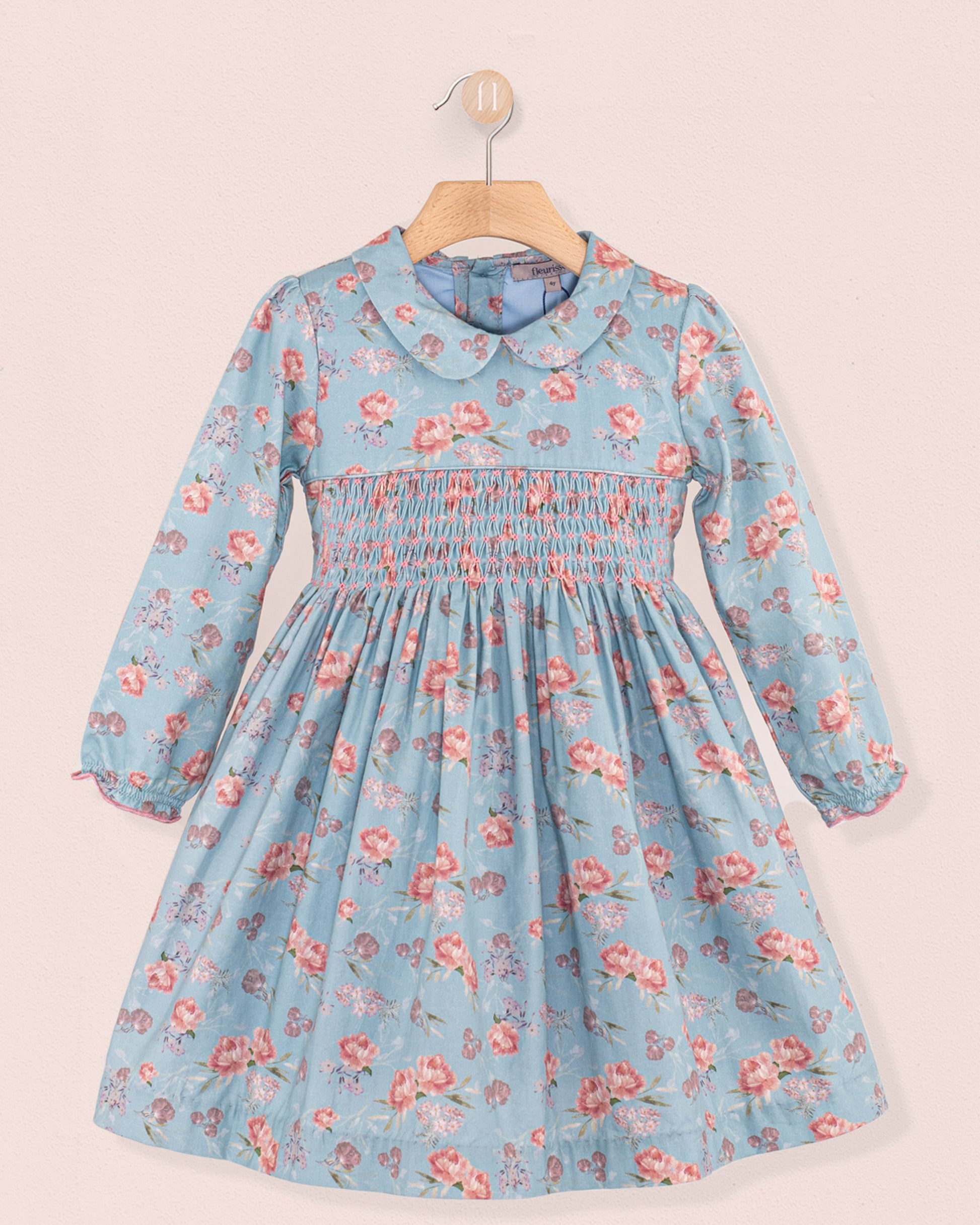 Violetta Slate Bouquet Twill - Smocked Dress