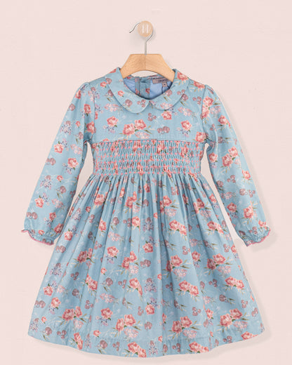 Violetta Slate Bouquet Twill - Smocked Dress