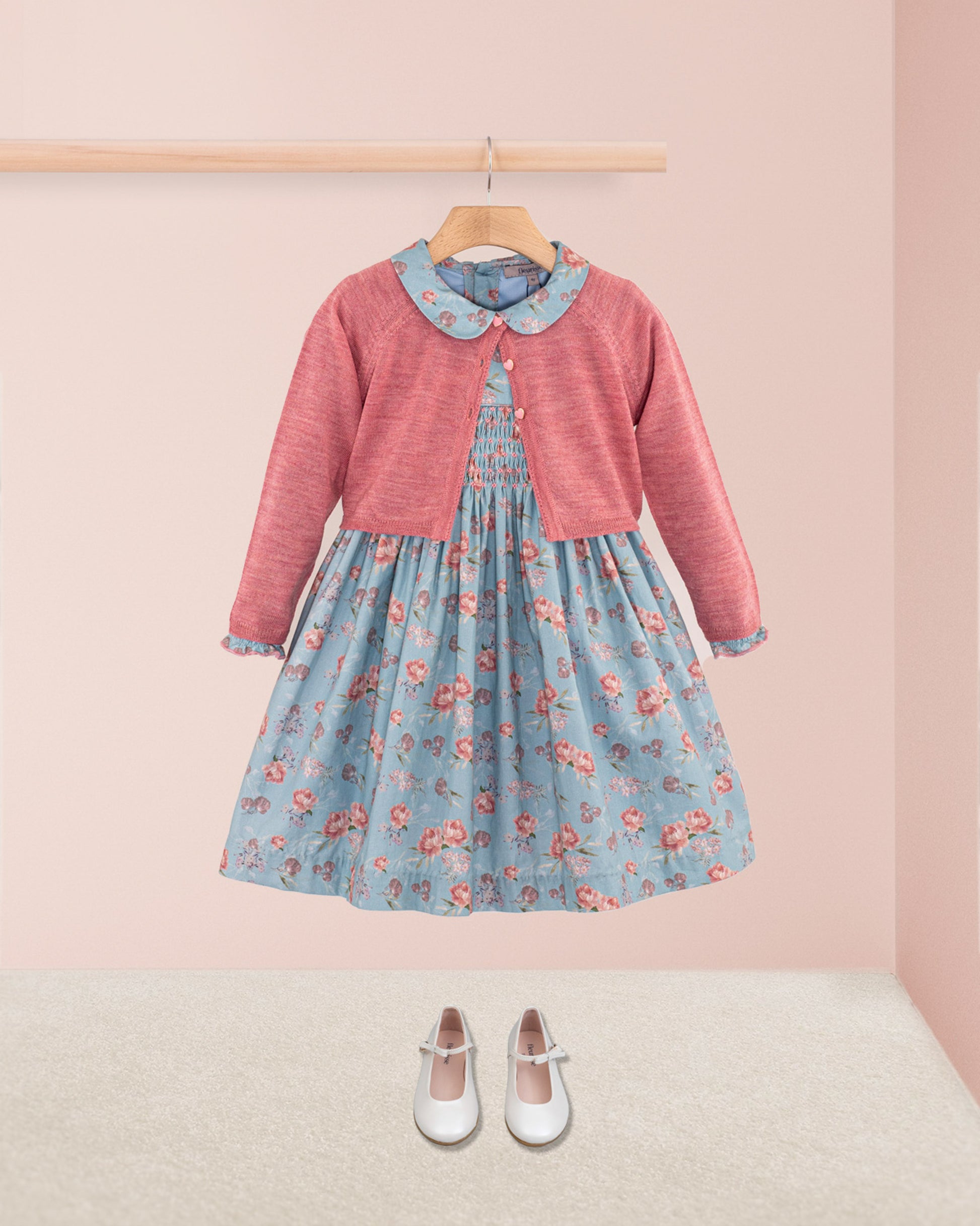 Violetta Slate Bouquet Twill - Smocked Dress