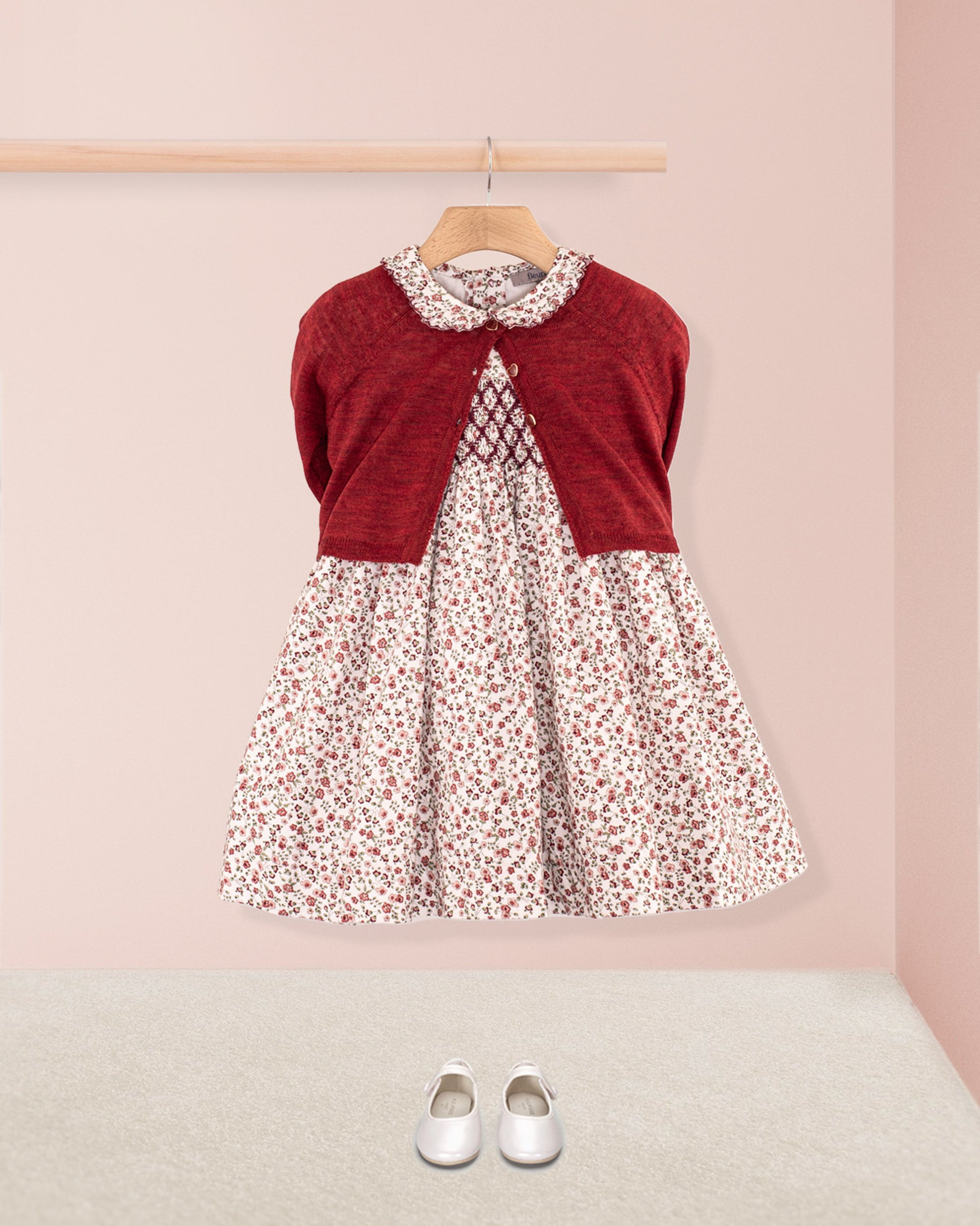 Valentina Belina Burgundy Floral Smock - Smocked Dress