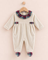 Velour Beige Festive Ruffled Collar Footie