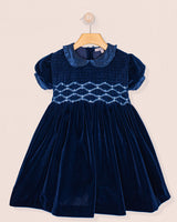 Victoire Navy Velvet Smocked Dress