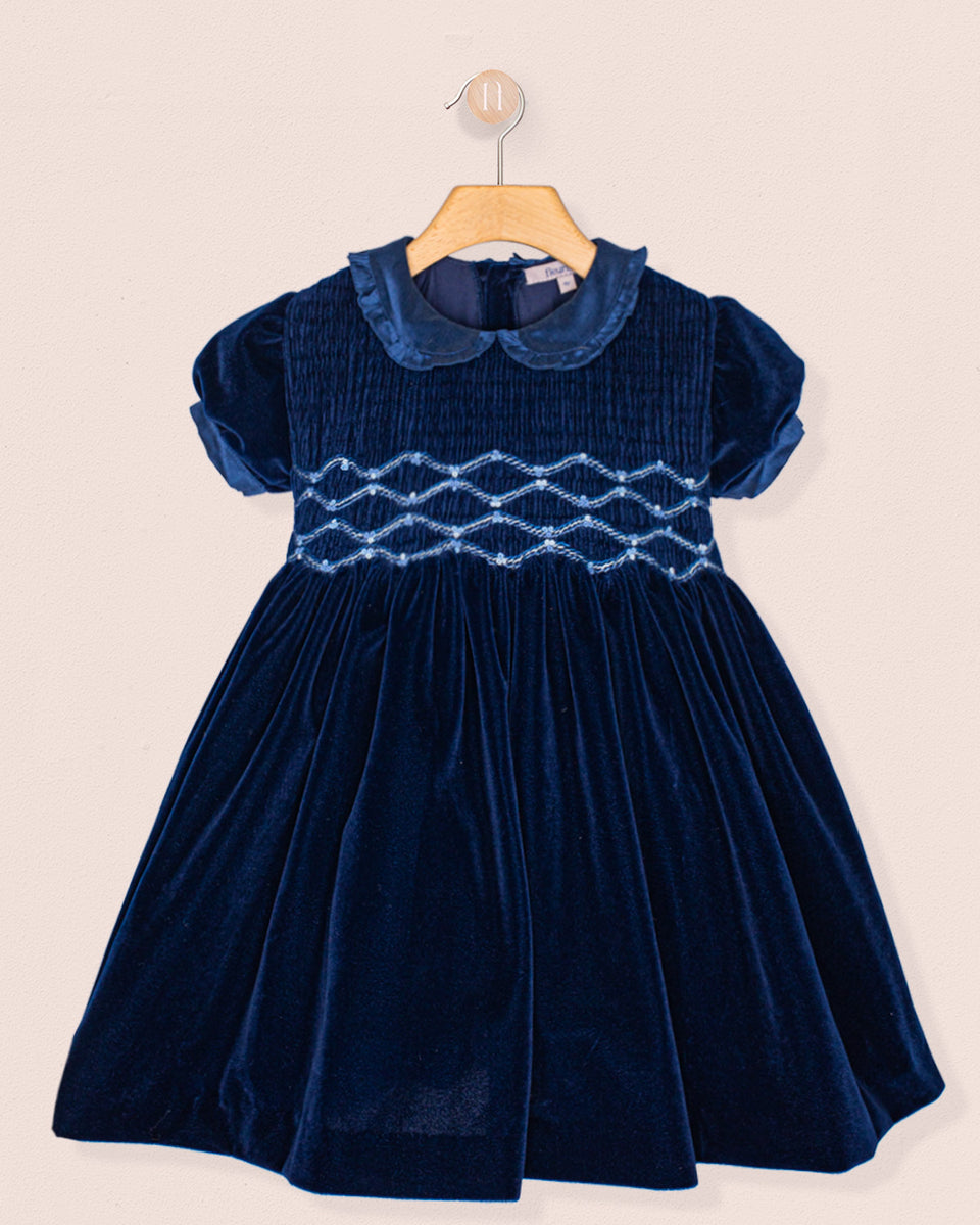 Victoire Navy Velvet Smocked Dress