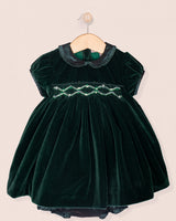 Baby Victoire Green Velvet Smocked Dress Set