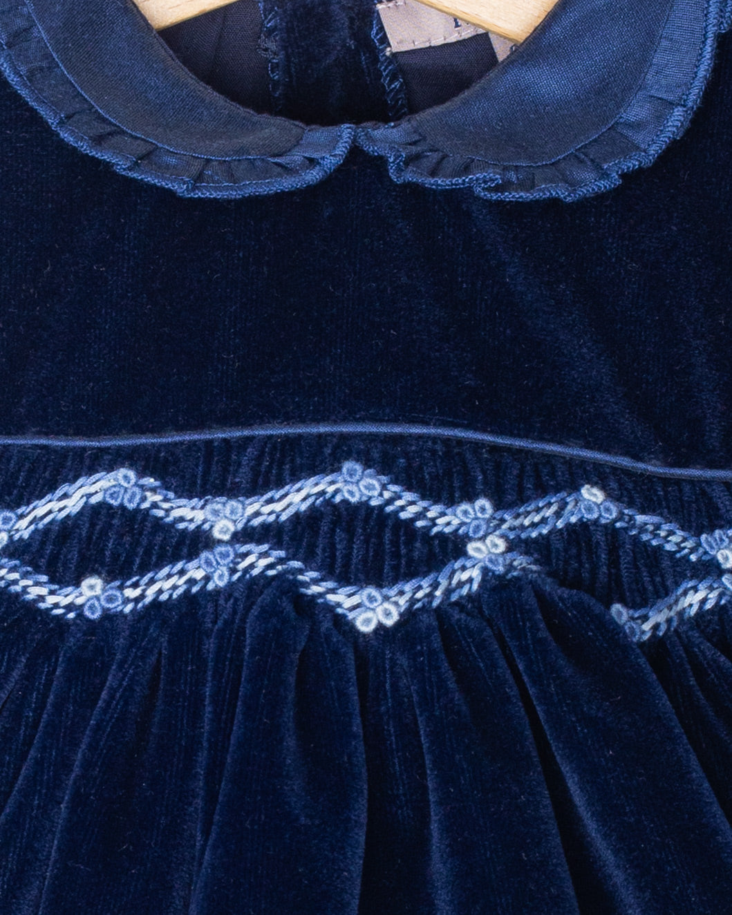 Baby Victoire Navy Velvet Smocked Dress Set