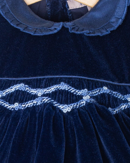 Baby Victoire Navy Velvet Smocked Dress Set