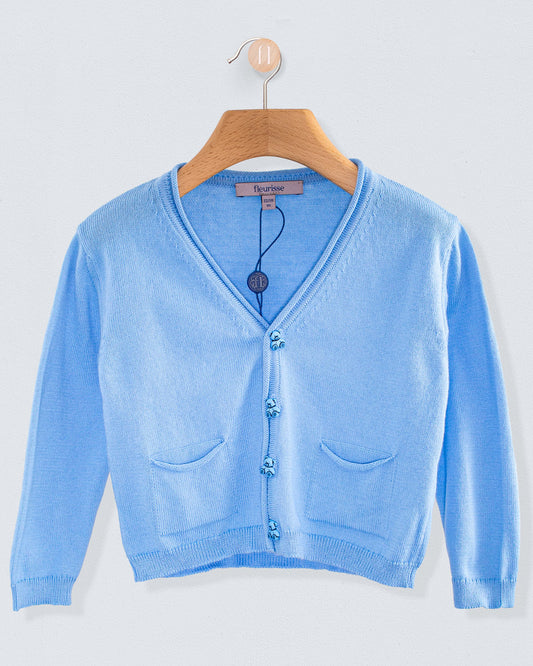 Victor Horizon Blue Cotton Cardigan with Bear Buttons - Sweater