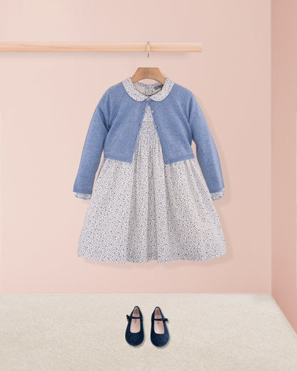Violetta Blue French Twill Floral - Smocked Dress