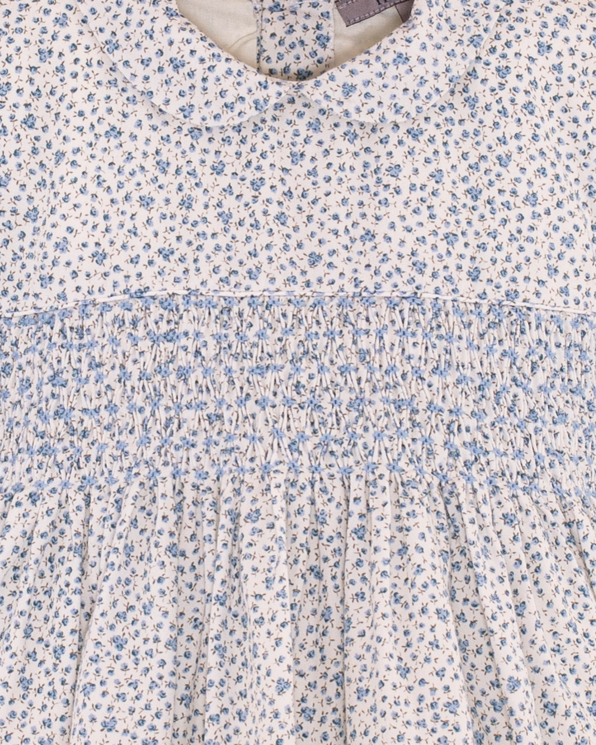 Violetta Blue French Twill Floral - Smocked Dress