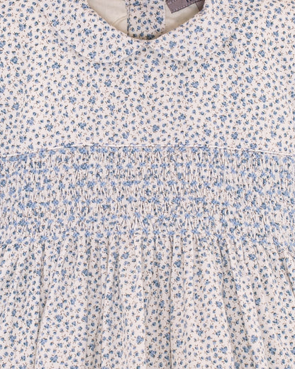Violetta Blue French Twill Floral - Smocked Dress