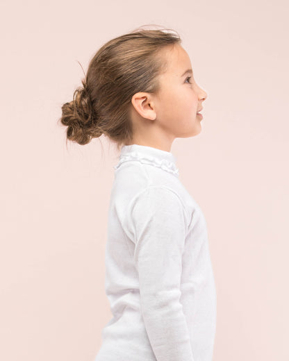 Ruffle Turtleneck Italian Brushed Cotton White - Jersey
